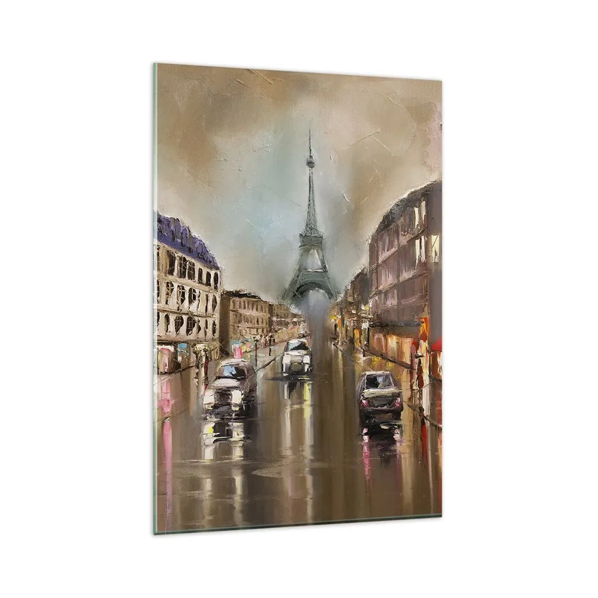 Glasbild - Bild auf glas - Abendliches Straßenbild von Paris mit Blick auf den Eiffelturm - 80x120cm - Nur sie zählt - Moderne Wanddekoration für Wohnzimmer und Schlafzimmer ARTTOR