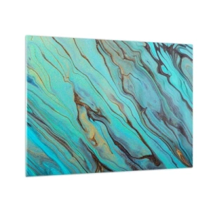 Glasbild - Bild auf glas - Abstrakte Streifen in Türkis und Gold - 70x50cm - Türkisfarbene Flut - Moderne Wanddekoration für Wohnzimmer und Schlafzimmer ARTTOR