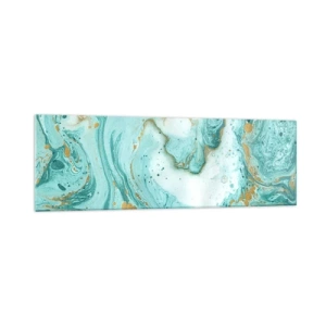 Glasbild - Bild auf glas - Türkisfarbener Marmor mit goldenen Akzenten in einer abstrakten Komposition - 160x50cm - Unter der großen Welle der Edo-Ära - Moderne Wanddekoration für Wohnzimmer und Schlafzimmer ARTTOR