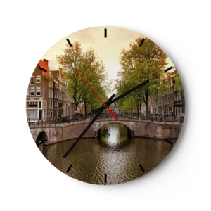 Wanduhr - Glasuhr - Mit dem Boot oder mit dem Fahrrad? - 40x40 cm