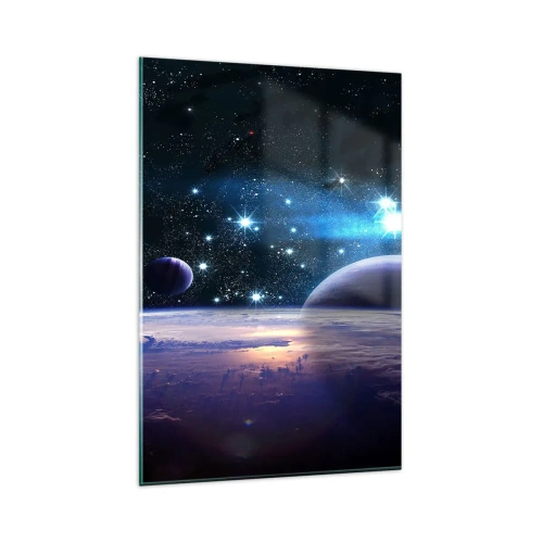 Glasbild - Bild auf glas - Ein Blick in den Weltraum mit Planeten und Sternen - 80x120cm - Noch allein? - Moderne Wanddekoration für Wohnzimmer und Schlafzimmer ARTTOR