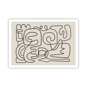 Poster - Abstraktes Linienkunstmuster in Schwarz auf hellem Hintergrund - 100x70cm - Folge der Spur - Moderne Wanddekoration für Wohnzimmer und Schlafzimmer ARTTOR