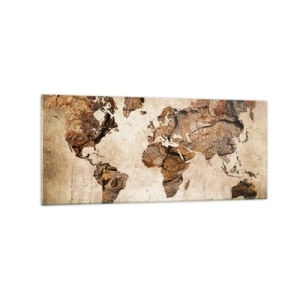 Glasbild - Bild auf glas - Eine Weltkarte im rustikalen Holzstil - 120x50cm - Entdeckung der Welt - Moderne Wanddekoration für Wohnzimmer und Schlafzimmer ARTTOR
