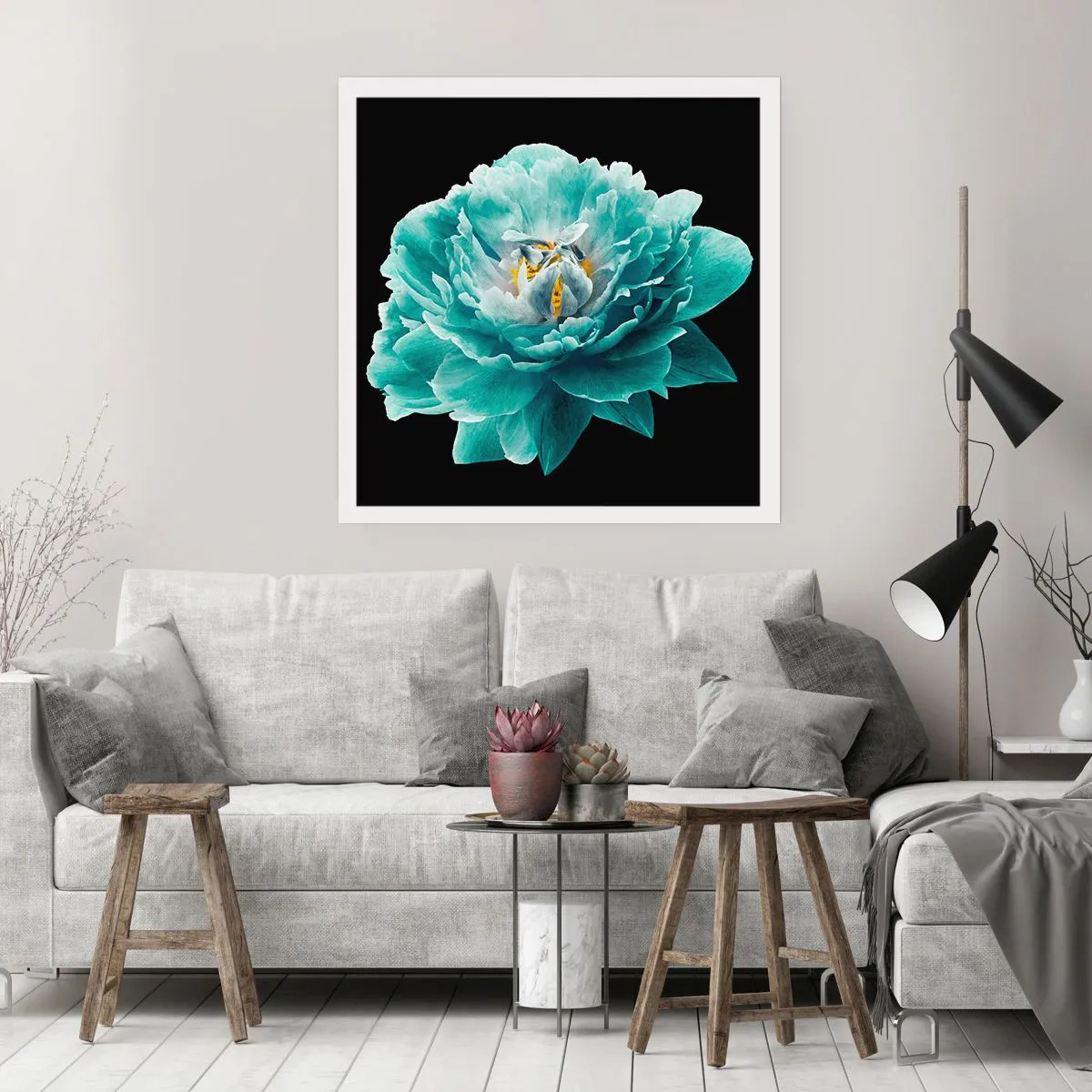 Poster - Blaue und goldene Blütenblätter - 30x30 cm