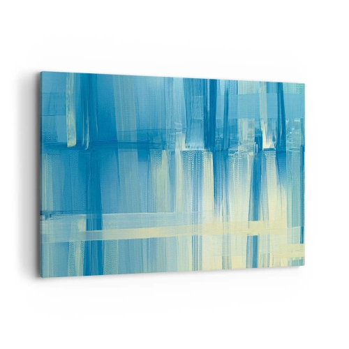 Bild auf Leinwand - Leinwandbild - Ein abstraktes Gemälde in Türkis- und Blautönen mit geometrischen Pinselstrichen. - 100x70cm - Komposition in Türkis - Moderne Wanddekoration für Wohnzimmer und Schlafzimmer ARTTOR