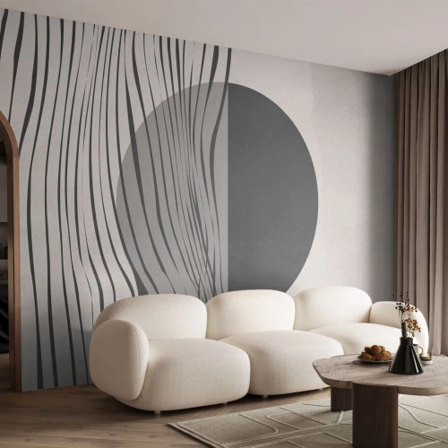 Fototapete Premium Sand - Abstrakte Komposition mit schwarzem Kreis und Linien - 100x70cm - Halbe Komposition - Moderne Wanddekoration für Wohnzimmer und Schlafzimmer ARTTOR