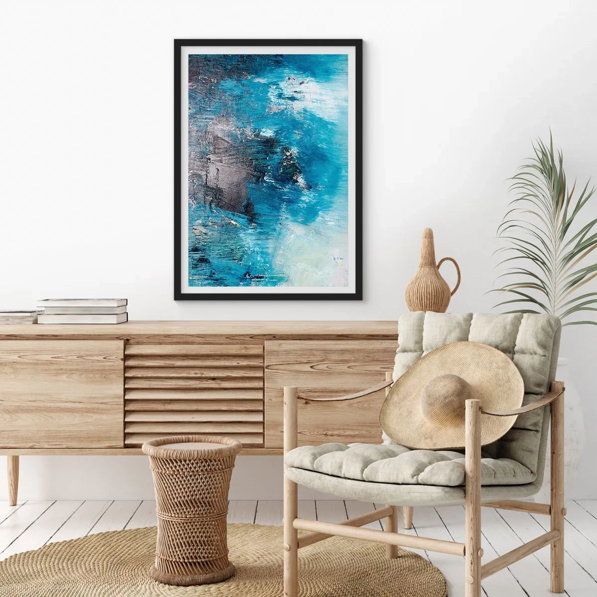 Poster in einem schwarzem Rahmen - Abstrakte Komposition in Blautönen - 50x70cm - Rhapsodie in Blau - Moderne Wanddekoration für Wohnzimmer und Schlafzimmer ARTTOR