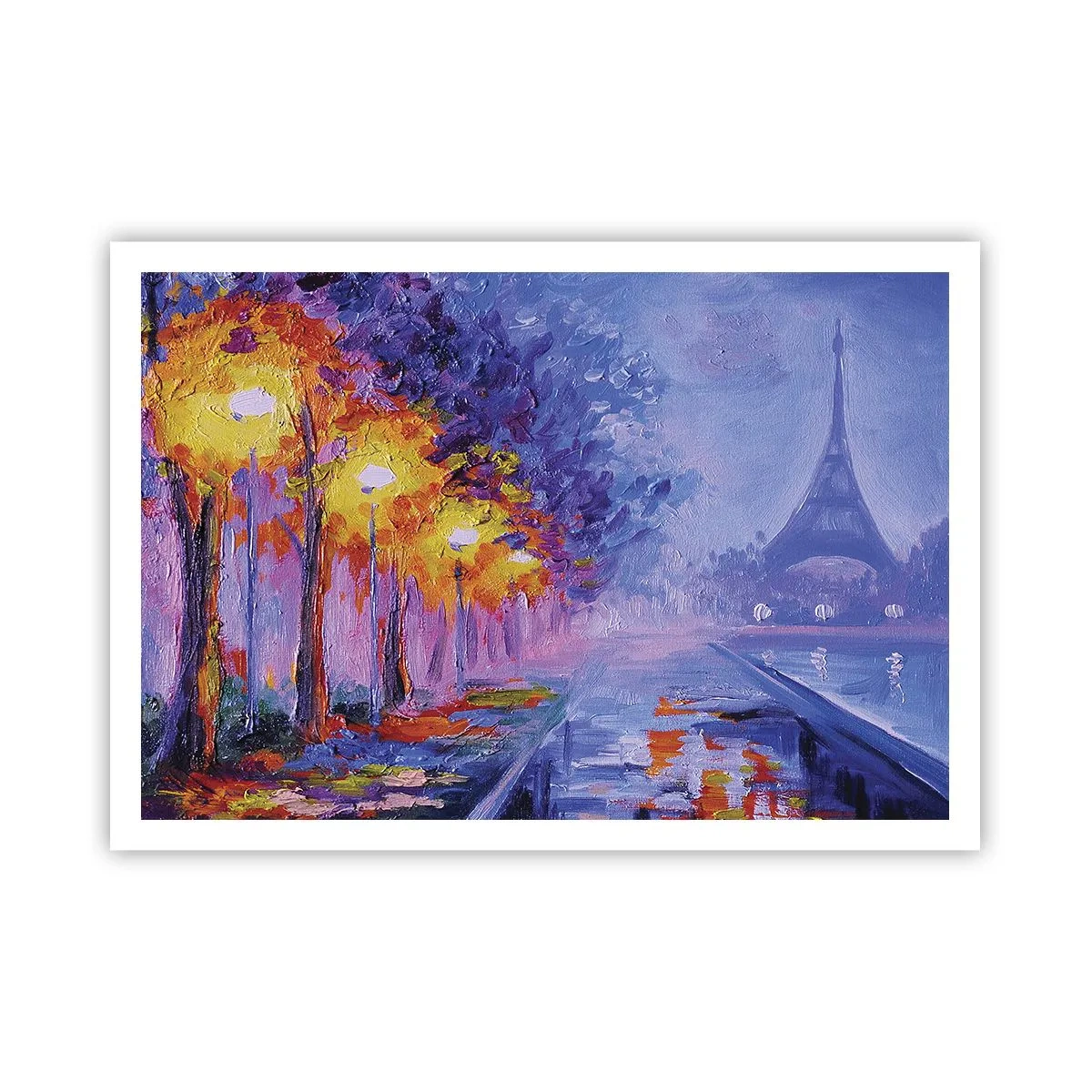 Poster - Eine Allee mit Lampen in Paris mit dem Eiffelturm im Hintergrund - 100x70cm - Ein Traumspaziergang - Moderne Wanddekoration für Wohnzimmer und Schlafzimmer ARTTOR