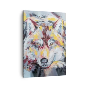 Bild auf Leinwand - Leinwandbild - Künstlerisches Wolfsportrait in intensiven Farben - 50x70cm - Seelenfrieden unter den Lieben - Moderne Wanddekoration für Wohnzimmer und Schlafzimmer ARTTOR