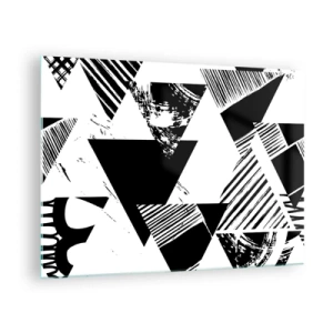 Glasbild - Bild auf glas - Schwarz-weiße geometrische Muster mit Dreiecksmotiven - 70x50cm - Regen von Dreiecken - Moderne Wanddekoration für Wohnzimmer und Schlafzimmer ARTTOR