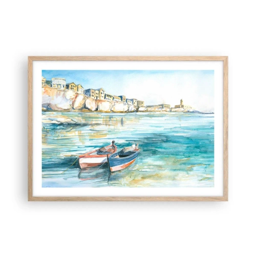 Poster in einem Rahmen aus heller Eiche - Landschaft in Azurblau - 70x50 cm