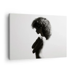Bild auf Leinwand - Leinwandbild - Eine subtile Silhouette einer Frau in Schwarz-Weiß-Tönen auf hellem Hintergrund - 70x50cm - Wie eine Blume auf einem schlanken Stiel - Moderne Wanddekoration für Wohnzimmer und Schlafzimmer ARTTOR