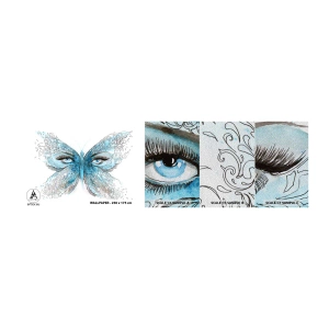 Fototapeten Muster Premium Sand - Eros Blaumeise - Abstraktion, Schmetterling, Weibliche Augen - 100x30 cm