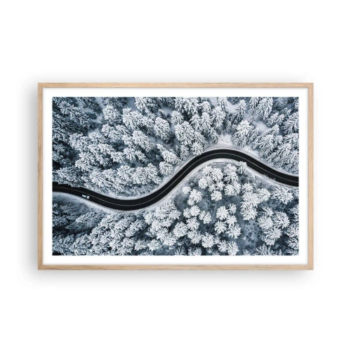 Poster in einem Rahmen aus heller Eiche - Durch den Winterwald - 91x61 cm