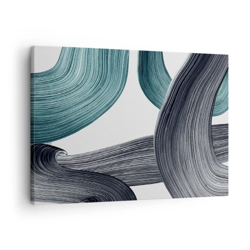 Bild auf Leinwand - Leinwandbild - Fließende abstrakte Linien in Grün- und Grautönen - 70x50cm - Smaragdgrüne und schwarze Pfade - Moderne Wanddekoration für Wohnzimmer und Schlafzimmer ARTTOR