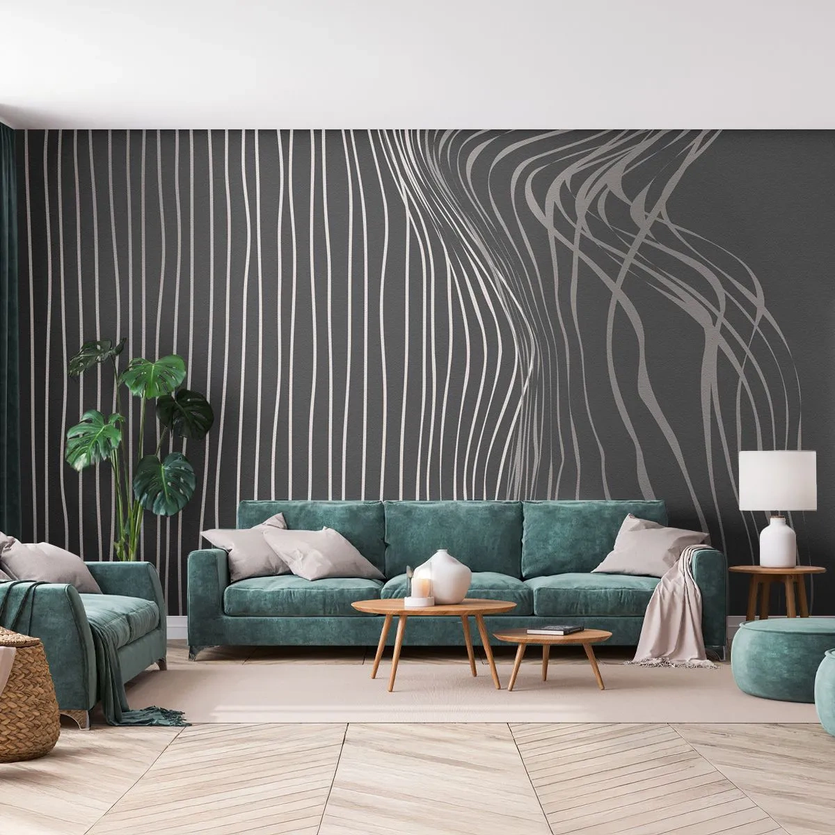 Fototapete Standard Eco - Rhythmus und Akzent - Abstraktion, Stück, Schwarz und weiß - 400x280 cm