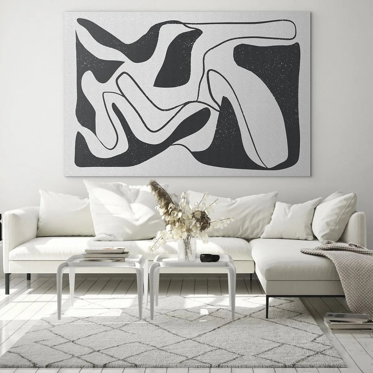 Glasbild - Bild auf glas - Schwarz-weiße abstrakte Formen, die einem Labyrinth ähneln - 70x50cm - Abstraktes Spiel im Labyrinth - Moderne Wanddekoration für Wohnzimmer und Schlafzimmer ARTTOR