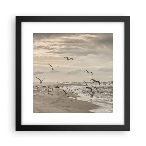 Poster in einem schwarzem Rahmen - Meeresrauschen, Vogelgesang - 30x30 cm