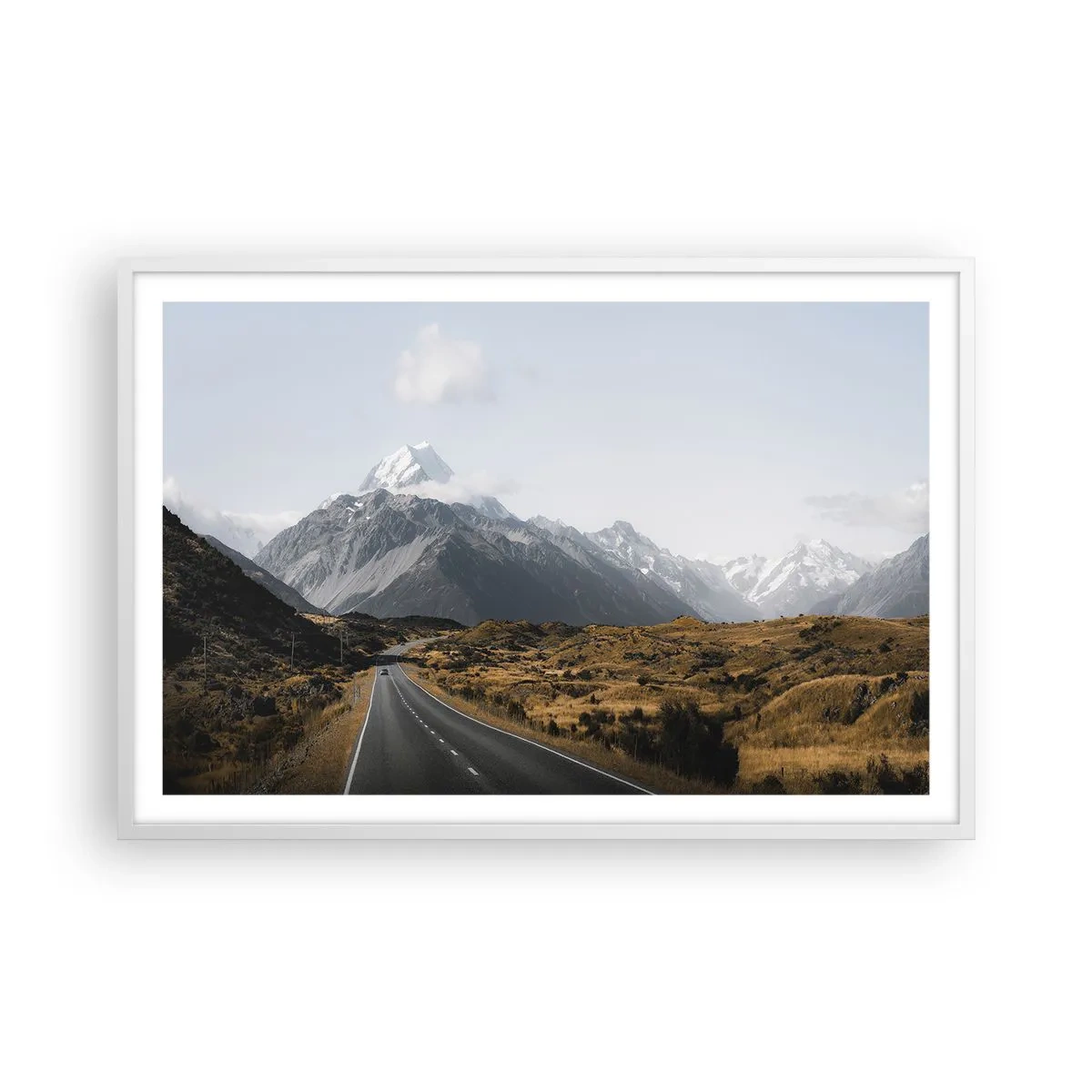 Poster in einem weißen Rahmen - Der Weg ins Herz der Berge - 91x61 cm
