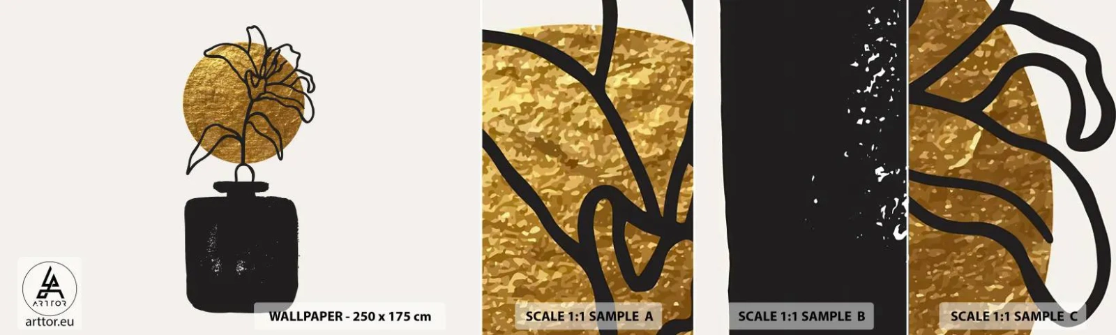 Fototapetenmuster Standard Eco - Schönheit ist Gold wert - Vase, Blumen, Minimalismus - 100x30 cm