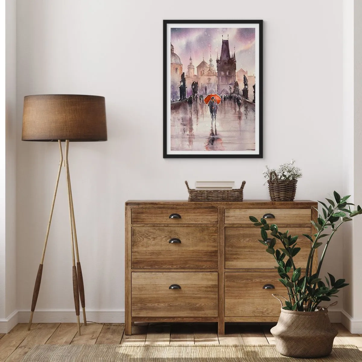 Poster in einem schwarzem Rahmen - Ein romantischer Spaziergang auf der Brücke an einem regnerischen Tag - 50x70cm - Leute verändern sich nicht - Moderne Wanddekoration für Wohnzimmer und Schlafzimmer ARTTOR