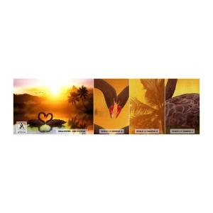 Fototapeten Muster Premium Canvas - Alles passt zusammen - Herz, Schwäne, Kokusnuss-Palme - 100x30 cm
