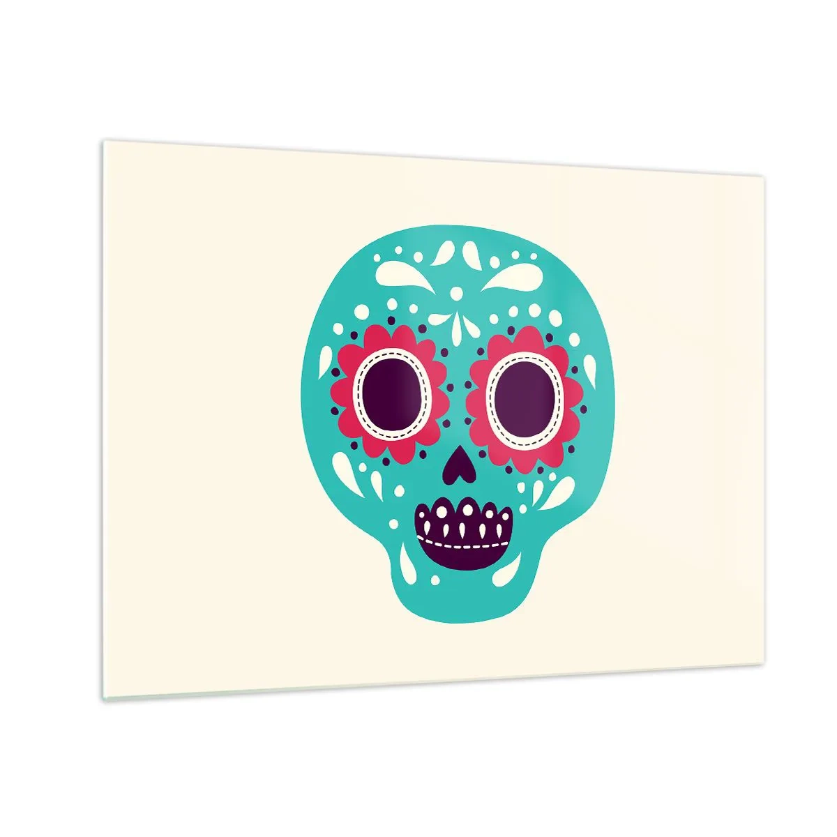 Glasbild - Bild auf glas - Ein bunter Totenkopf mit Mustern auf hellem Hintergrund - 70x50cm - Das Leben – Spaß bis zum Tod - Moderne Wanddekoration für Wohnzimmer und Schlafzimmer ARTTOR