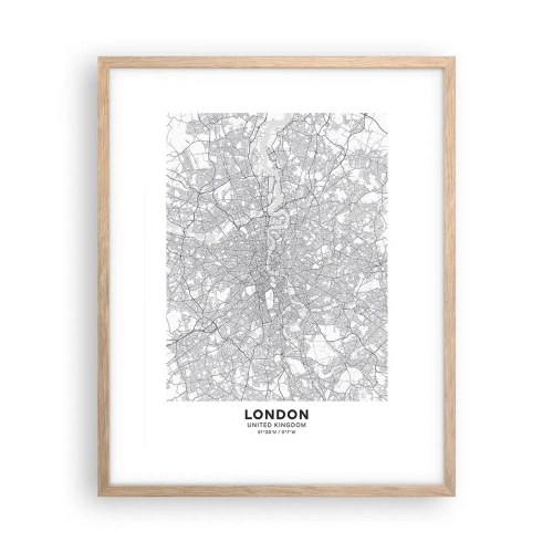 Poster in einem Rahmen aus heller Eiche - Karte des Labyrinths von London - 40x50 cm