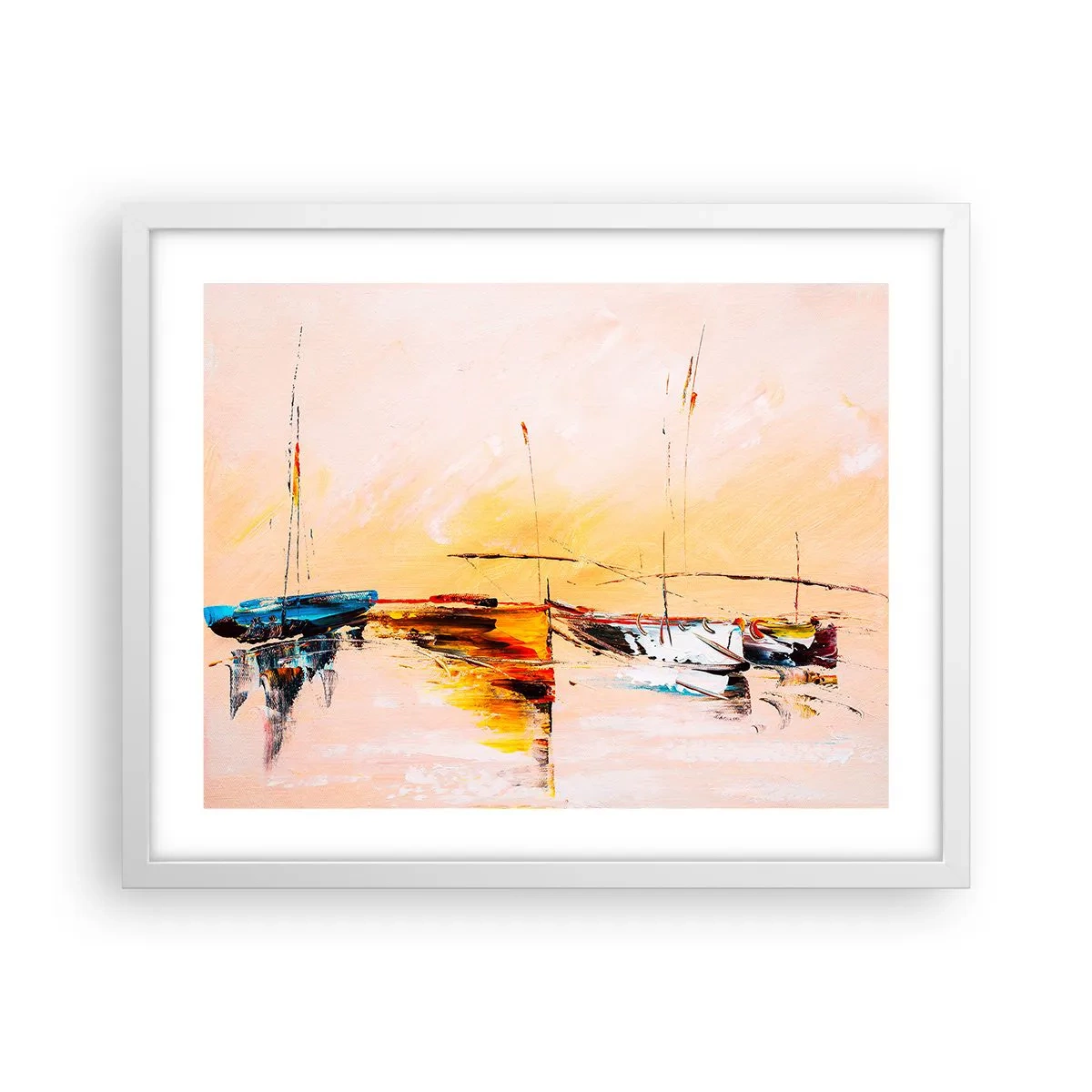 Poster in einem weißen Rahmen - Abend im Yachthafen - 50x40 cm