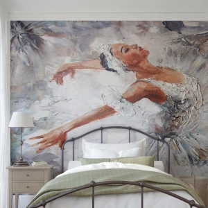 Fototapete Standard Eco - Eine Ballerina im weißen Kleid in ausdrucksstarker Pose - 100x70cm - Zart und leicht wie Tüll - Moderne Wanddekoration für Wohnzimmer und Schlafzimmer ARTTOR
