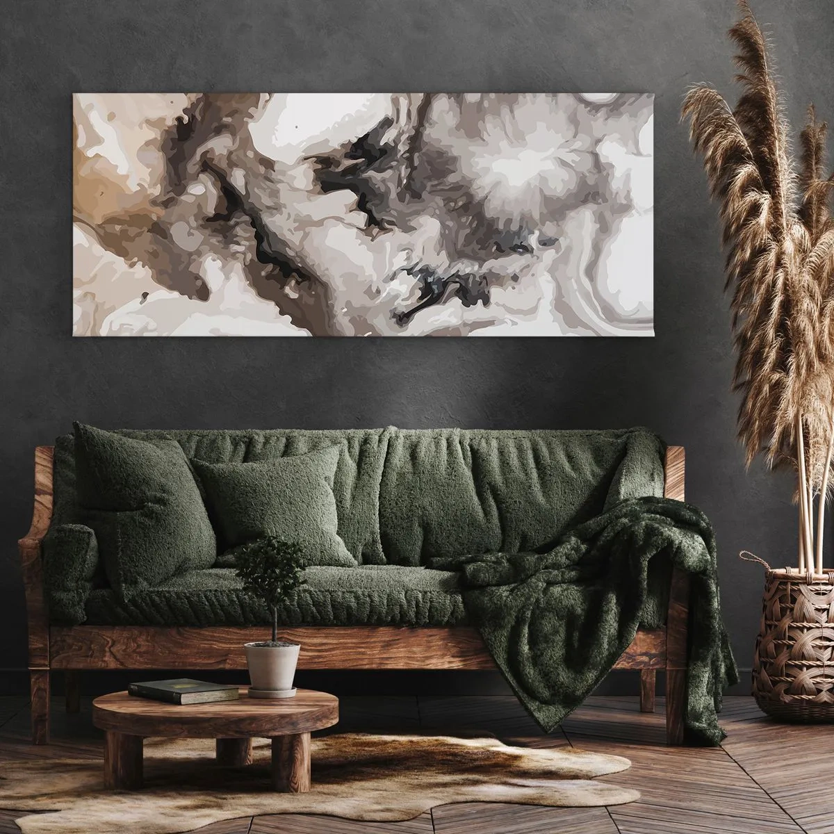 Bild auf Leinwand - Leinwandbild - Abstraktes Muster in Braun- und Weißtönen - 120x50cm - Die Geburt einer Galaxie - Moderne Wanddekoration für Wohnzimmer und Schlafzimmer ARTTOR