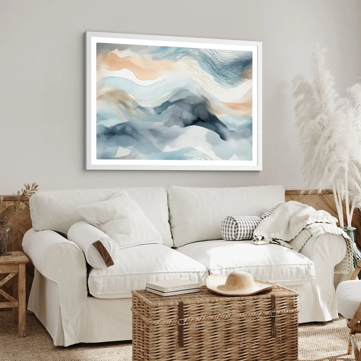 Poster in einem weißen Rahmen - Verschneite und neblige Abstraktion - 50x40 cm