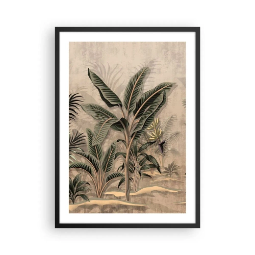 Poster in einem schwarzem Rahmen - Exotische Vegetation auf beigem Hintergrund - 50x70cm - Eine Gravur im Kolonialstil - Moderne Wanddekoration für Wohnzimmer und Schlafzimmer ARTTOR