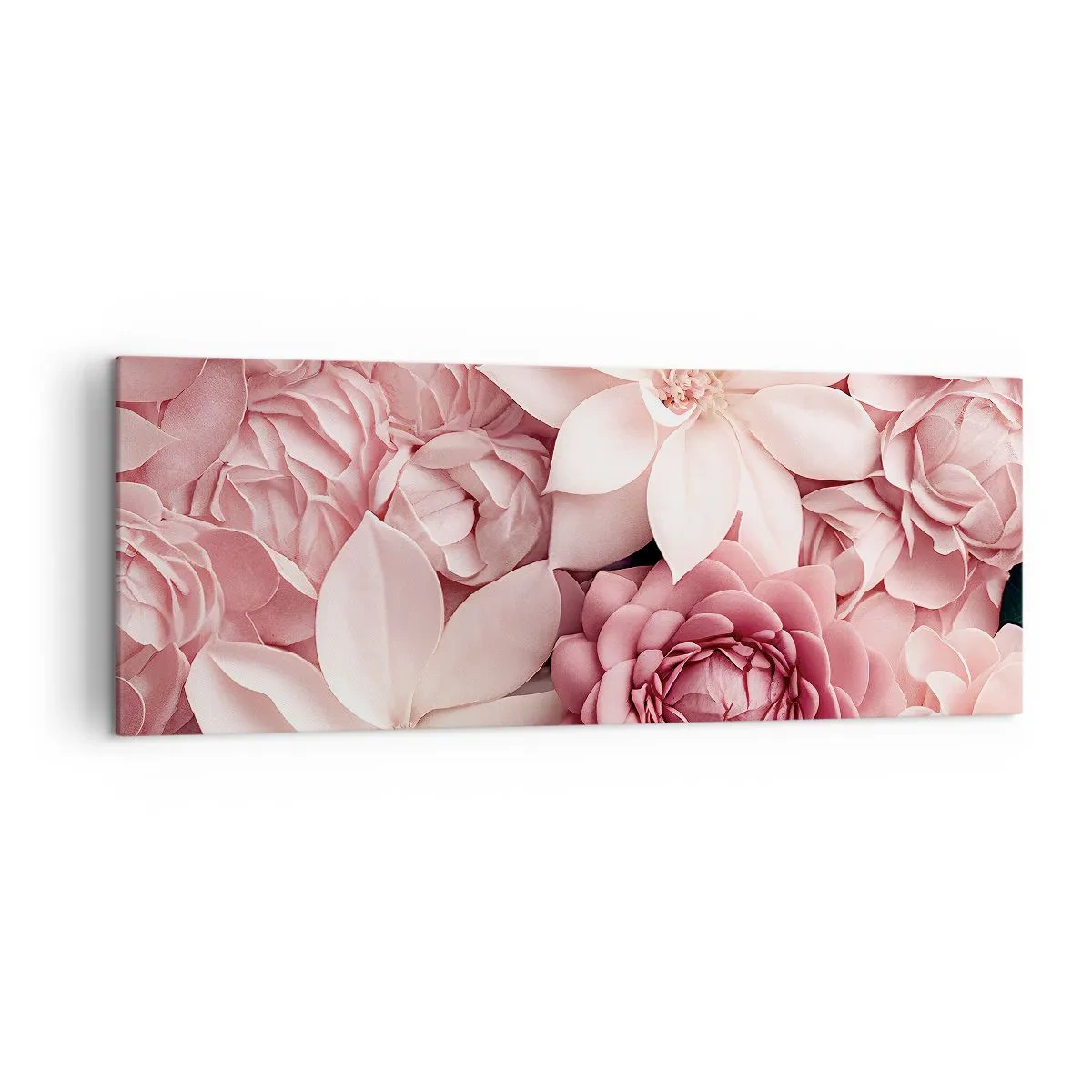 Bild auf Leinwand - Leinwandbild - Blumen in Rosa- und Weißtönen in künstlerischer Umsetzung - 140x50cm - In rosa Blütenblättern - Moderne Wanddekoration für Wohnzimmer und Schlafzimmer ARTTOR