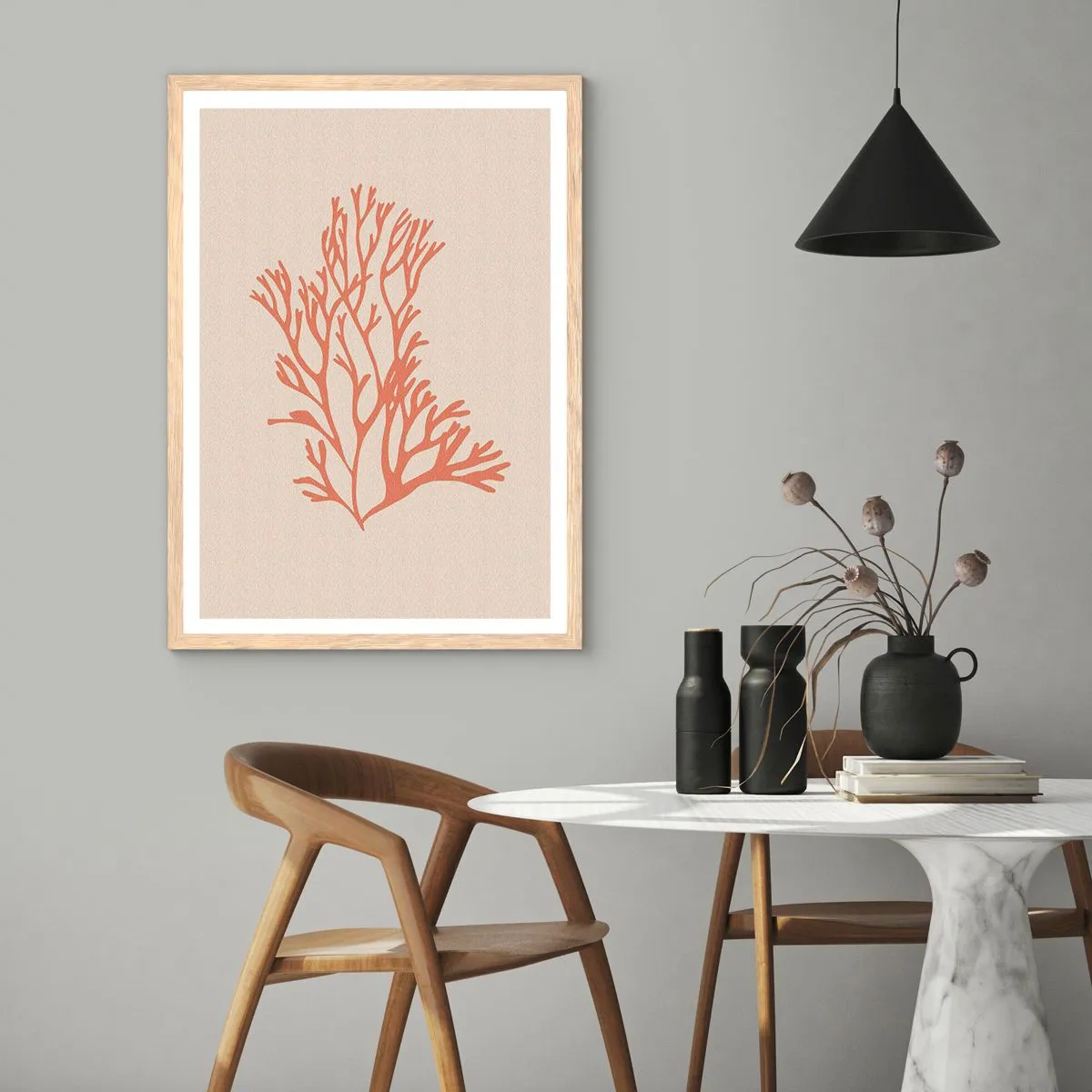 Poster in einem Rahmen aus heller Eiche - Korallenfiligran - 30x40 cm