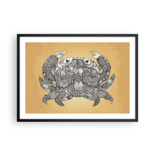 Poster in einem schwarzem Rahmen - Dekorative Zeichnung einer Krabbe auf goldenem Hintergrund - 70x50cm - Geschichten von Mr. Krabs - Moderne Wanddekoration für Wohnzimmer und Schlafzimmer ARTTOR