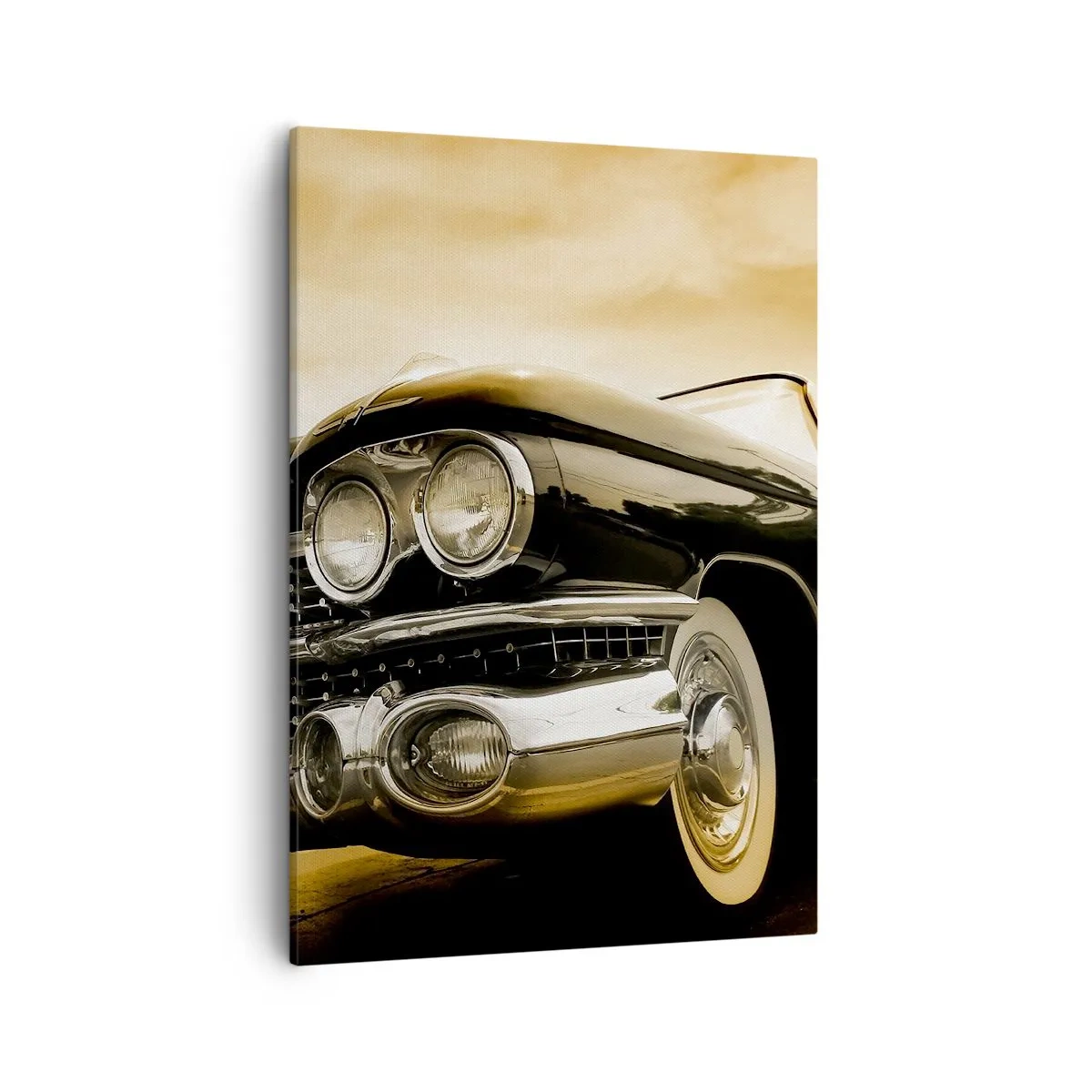 Bild auf Leinwand - Leinwandbild - Ein Oldtimer im Retro-Look und mit Chromdetails. - 50x70cm - Klassiker vergehen nie - Moderne Wanddekoration für Wohnzimmer und Schlafzimmer ARTTOR