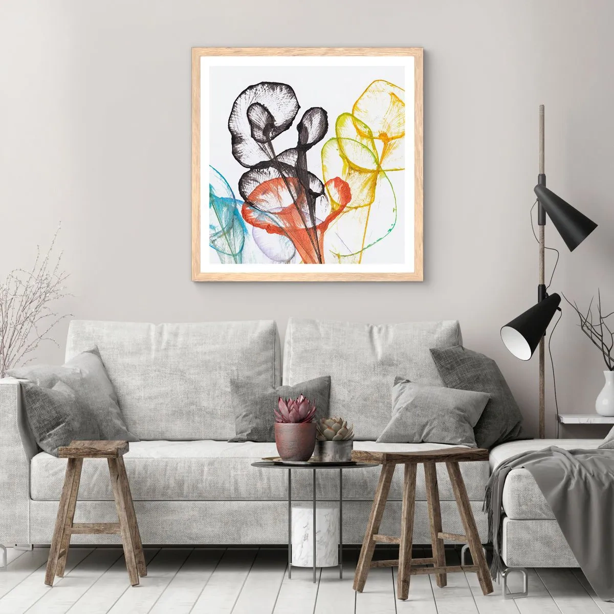 Poster in einem Rahmen aus heller Eiche - Blumen mit Seele - 30x30 cm