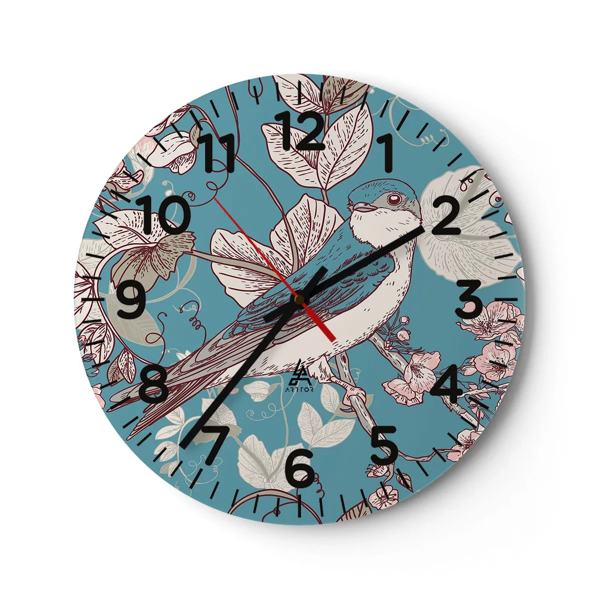Wanduhr - Glasuhr - Im Weißholz von Rot und Silber - 40x40 cm