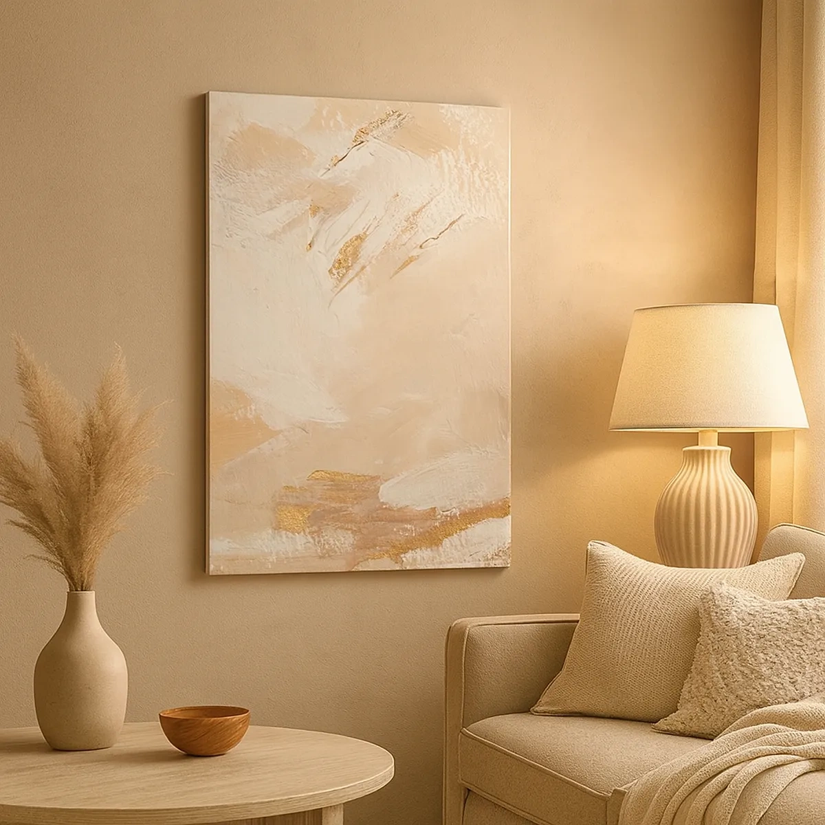 Bild auf Leinwand - Leinwandbild - Zarte abstrakte Töne in Beige- und Goldtönen - 50x70cm - Pastellkomposition - Moderne Wanddekoration für Wohnzimmer und Schlafzimmer ARTTOR
