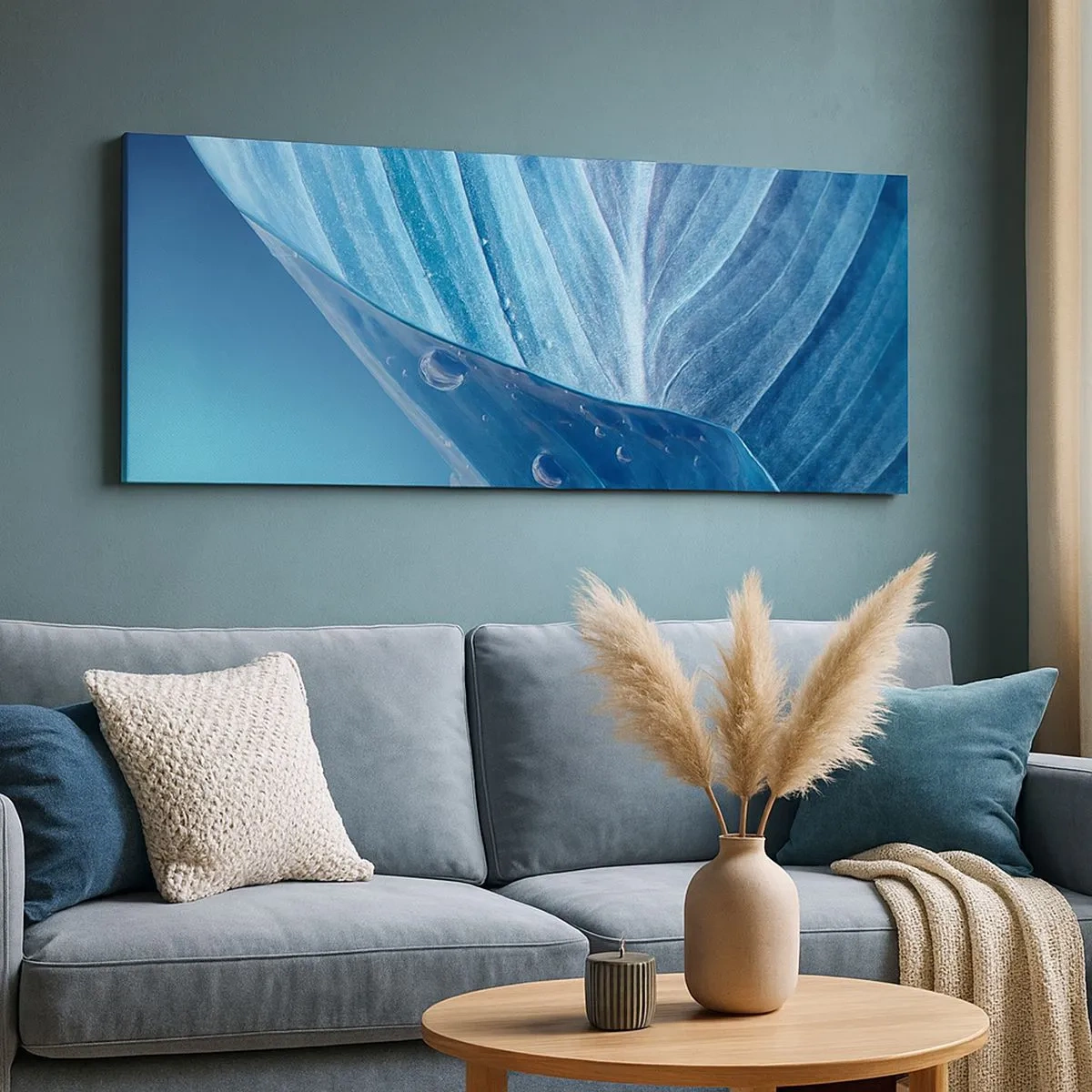 Bild auf Leinwand - Leinwandbild - Versteckte Tropfen vom Blau - 100x40 cm