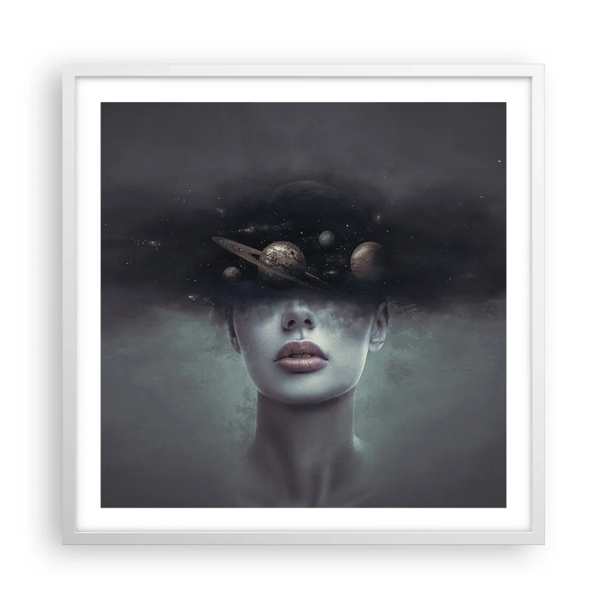 Poster in einem weißen Rahmen - Und die Planeten spielen verrückt ... - 60x60 cm