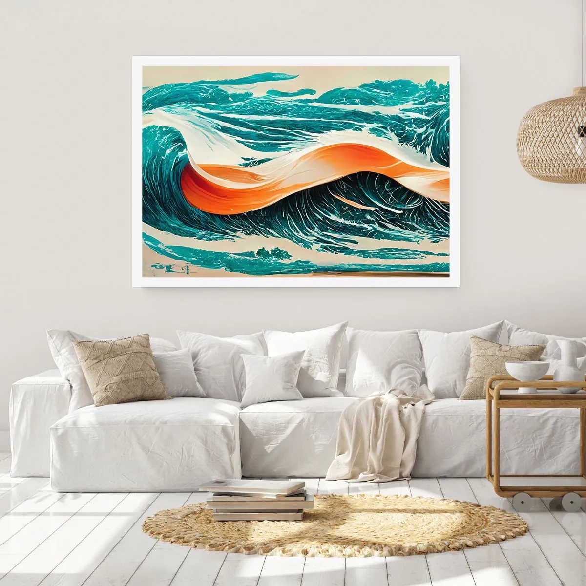 Poster - Dynamische Meereswellen mit abstraktem Band - 100x70cm - Traum eines Surfers - Moderne Wanddekoration für Wohnzimmer und Schlafzimmer ARTTOR
