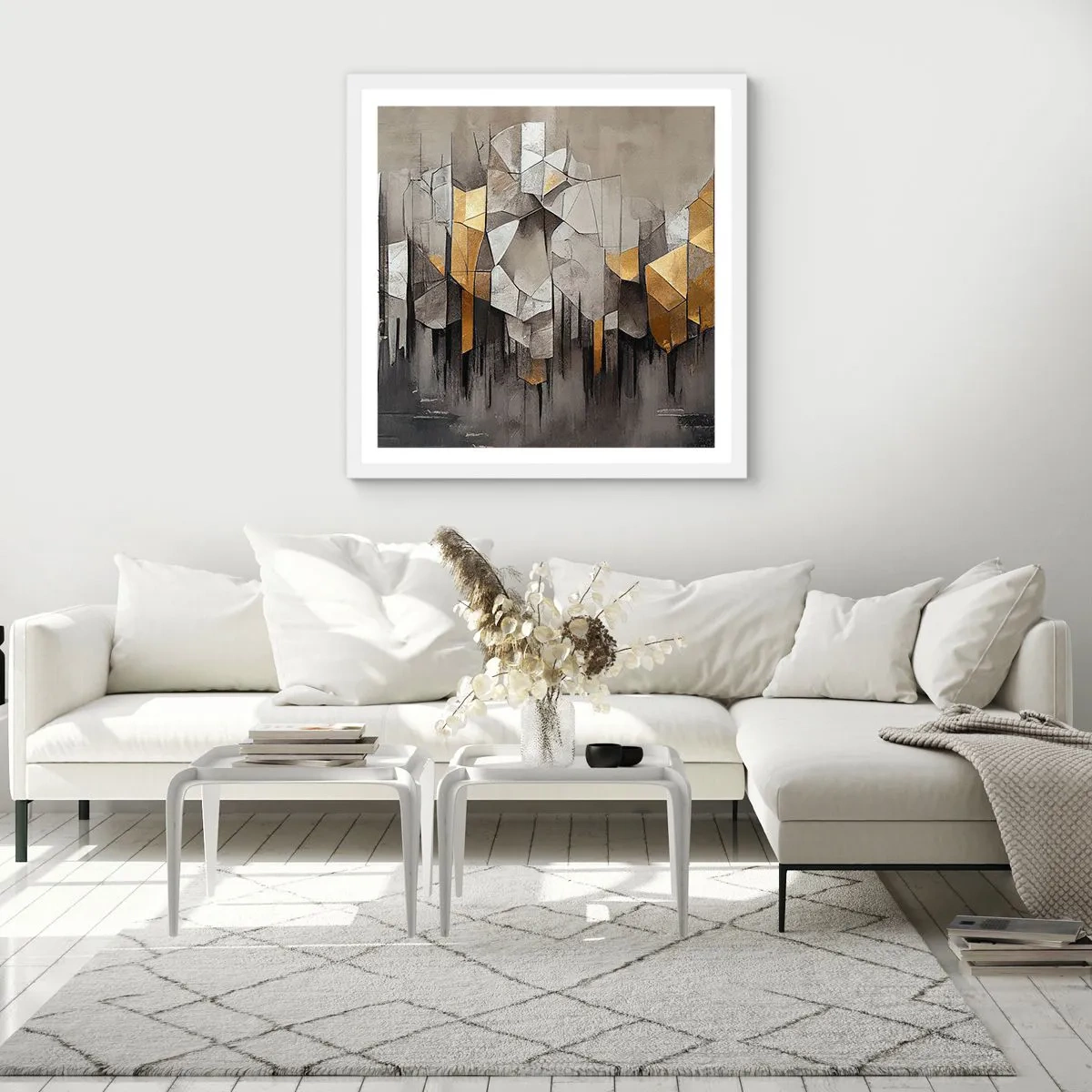 Poster in einem weißen Rahmen - Komposition aus Eis und Licht - 60x60 cm