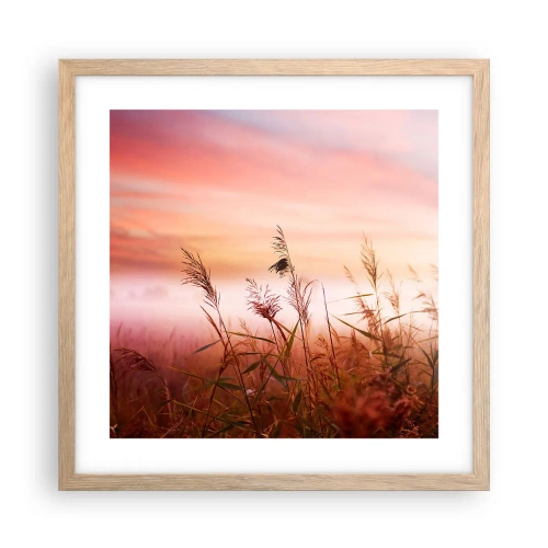 Poster in einem Rahmen aus heller Eiche - Drachen, Löwenzahn, Wind - 40x40 cm