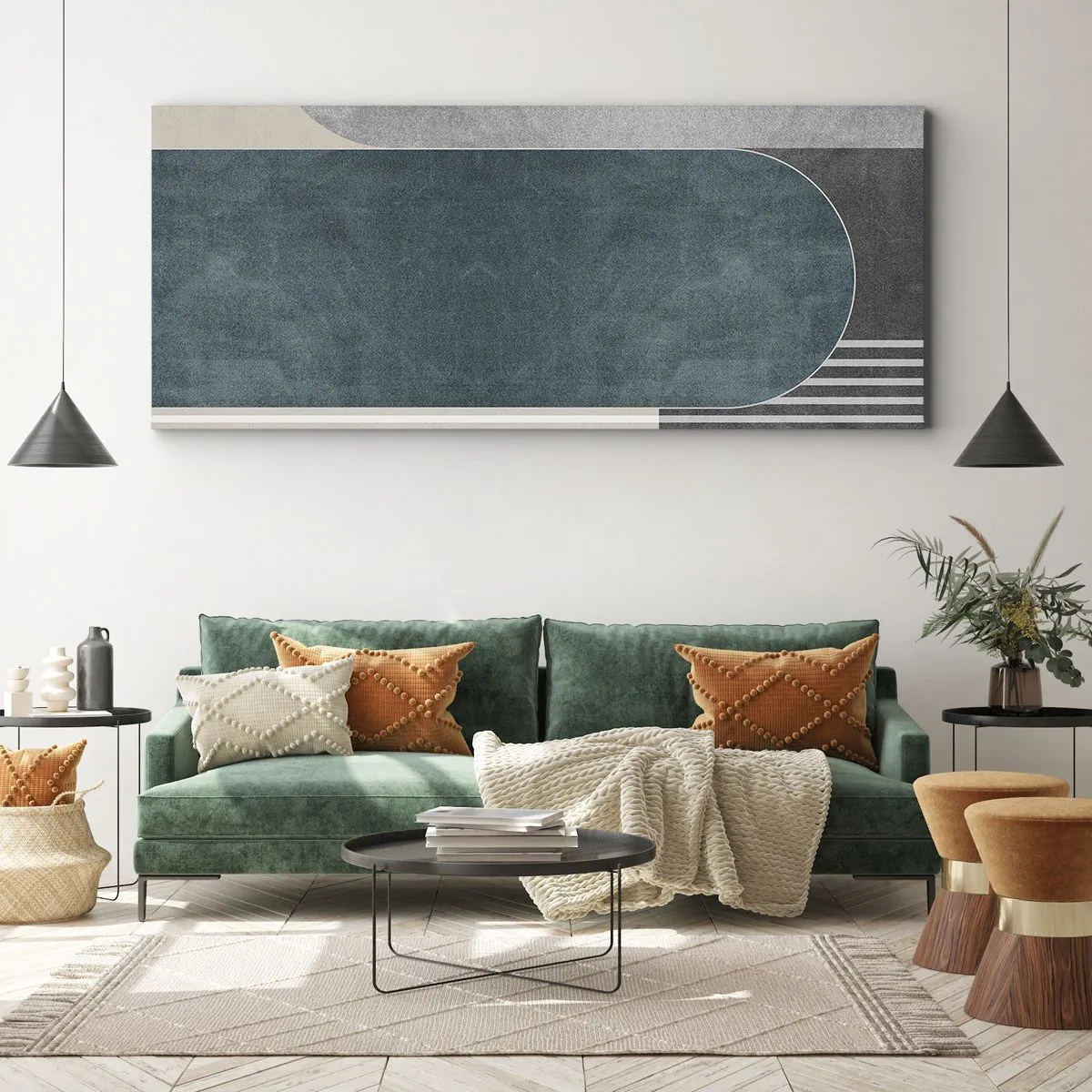 Bild auf Leinwand - Leinwandbild - Geometrische Abstraktion in Grau- und Grüntönen - 120x50cm - Komposition auf der Ebene - Moderne Wanddekoration für Wohnzimmer und Schlafzimmer ARTTOR