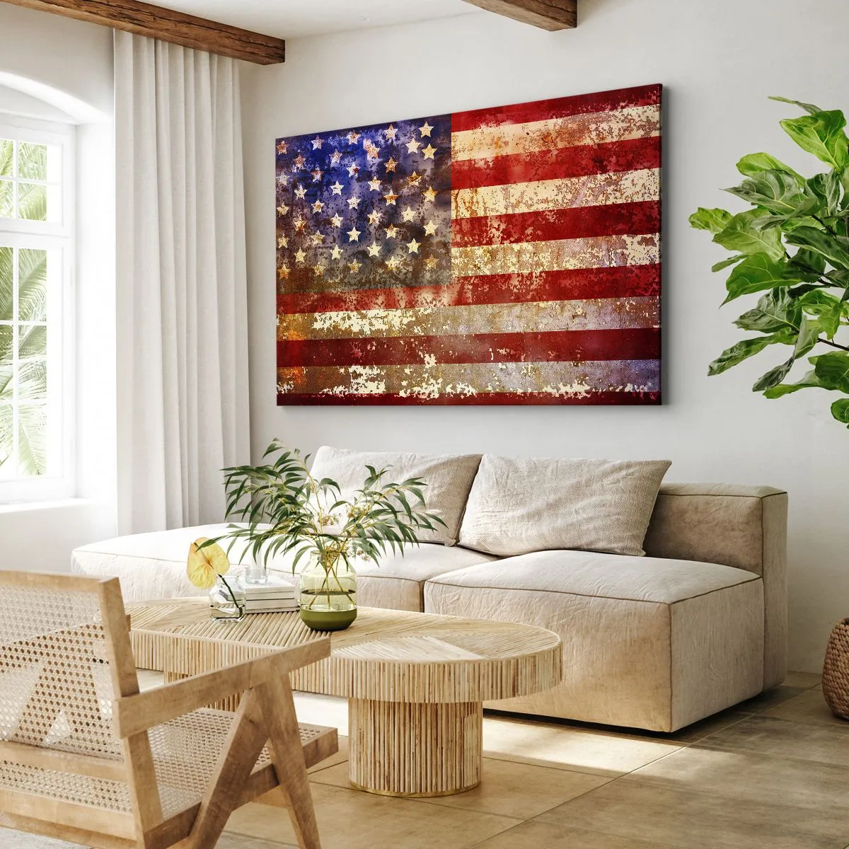 Bild auf Leinwand - Leinwandbild - Stilisierte US-Flagge mit gealtertem Effekt - 100x70cm - Ruhm verblasst nicht - Moderne Wanddekoration für Wohnzimmer und Schlafzimmer ARTTOR