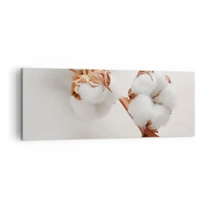 Bild auf Leinwand - Leinwandbild - Ein Zweig Baumwolle auf dezentem Untergrund - 140x50cm - Nur umarmen - Moderne Wanddekoration für Wohnzimmer und Schlafzimmer ARTTOR