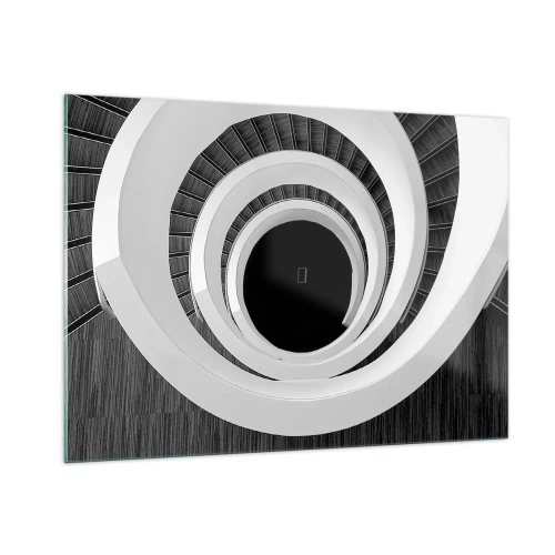 Glasbild - Bild auf glas - Schwarz-weiße Wendeltreppe von oben - 100x70cm - Zum Kern der Sache - Moderne Wanddekoration für Wohnzimmer und Schlafzimmer ARTTOR