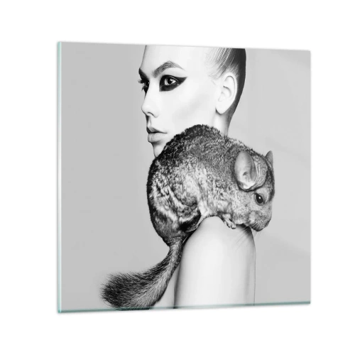 Glasbild - Bild auf glas - Dame mit einem Chinchilla - 70x70 cm